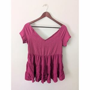 Torrid Purple Smocked Off The Shoulder Short Sleeve Flowy Top Size 0/Large